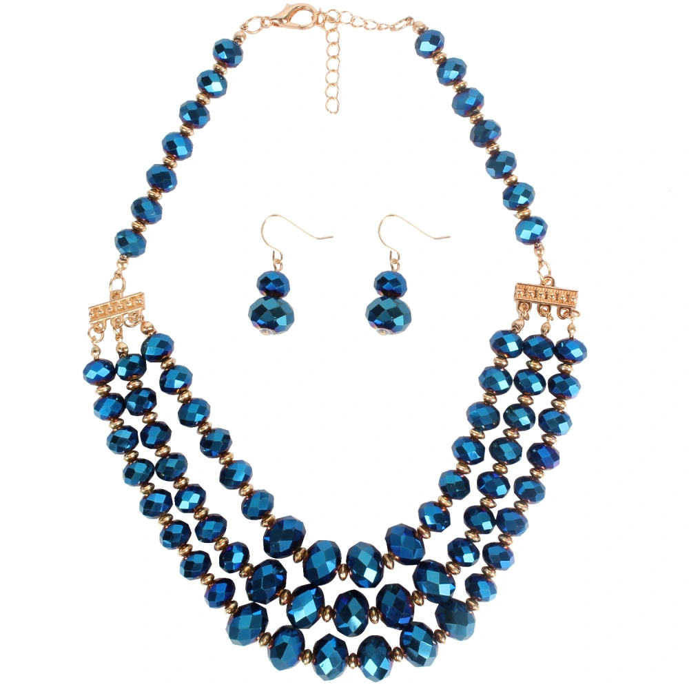 Beaded Ladies Multi-layer Short Clavicle Chain Crystal Earrings And Necklace Set