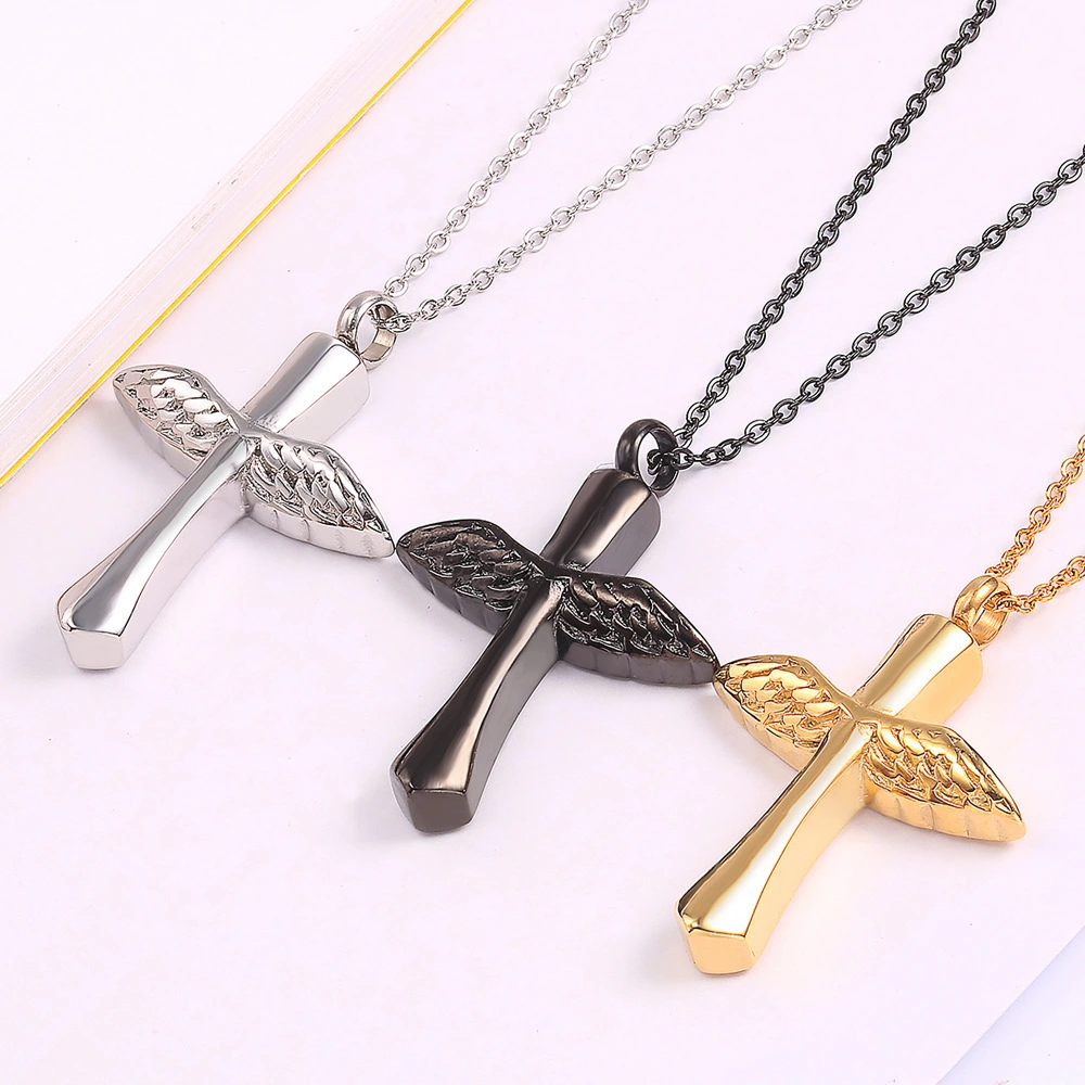 Angel Wings Alloy Wings Feather Cross Urn Perfume Bottle Necklace Men And Women Pendant
