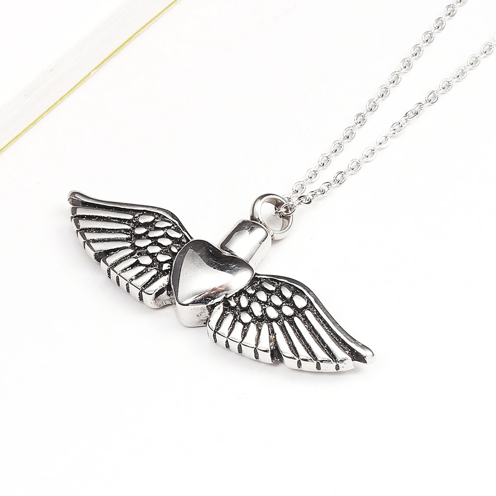 Stainless Steel Perfume Essential Oil Bottle Necklace Accessories Angel Wing Pendant