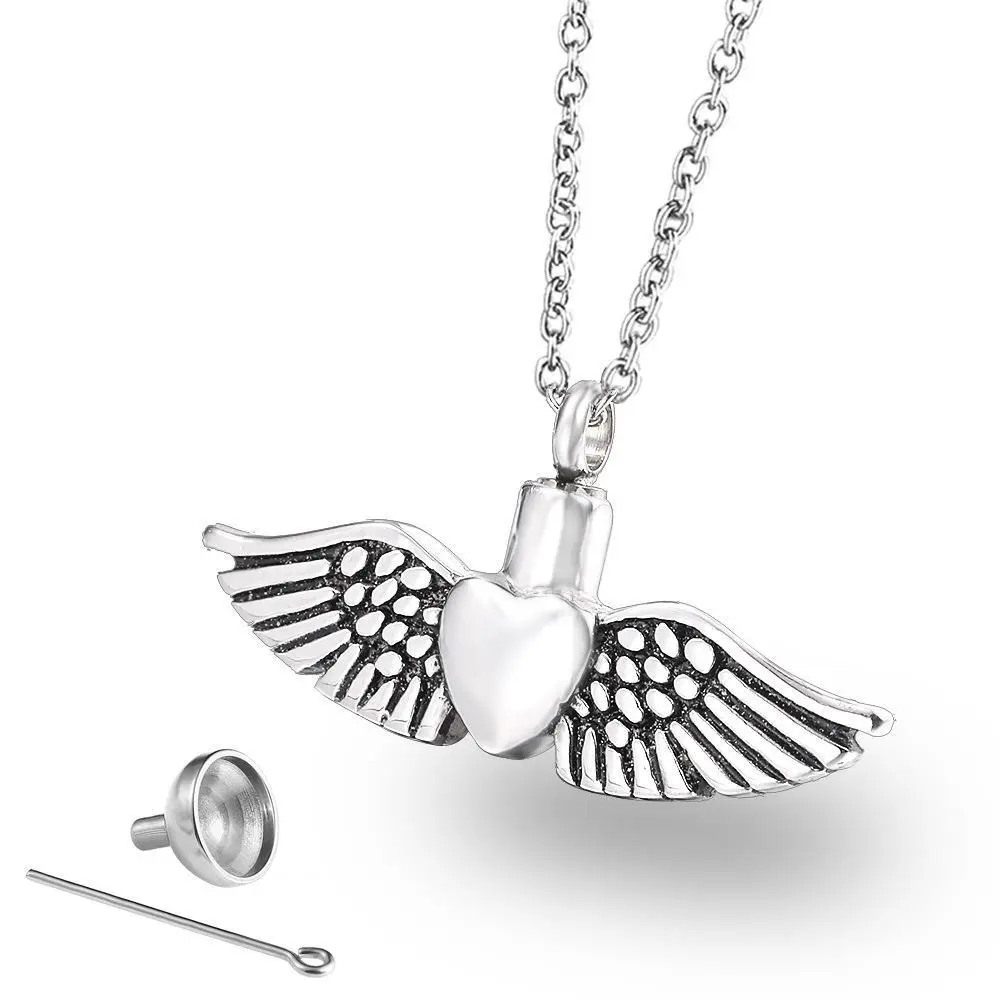 Stainless Steel Perfume Essential Oil Bottle Necklace Accessories Angel Wing Pendant