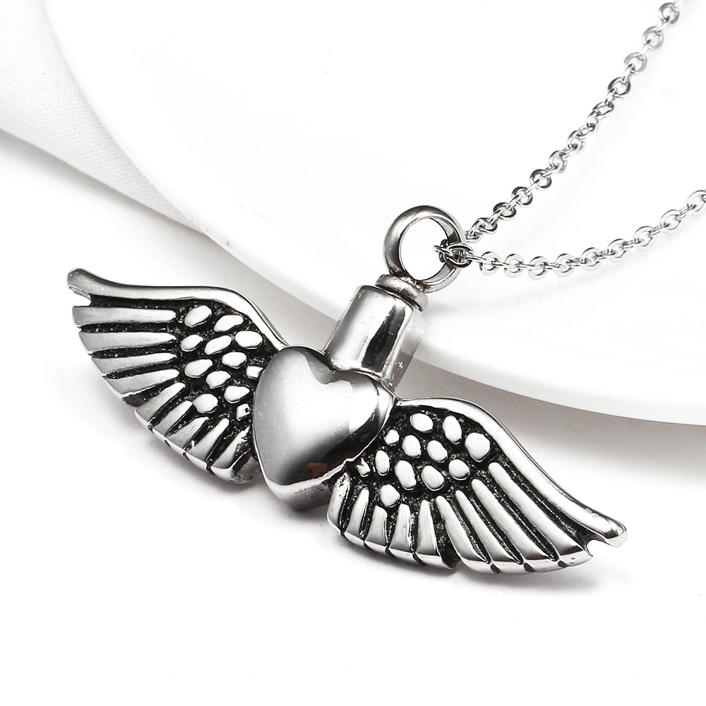 Stainless Steel Perfume Essential Oil Bottle Necklace Accessories Angel Wing Pendant