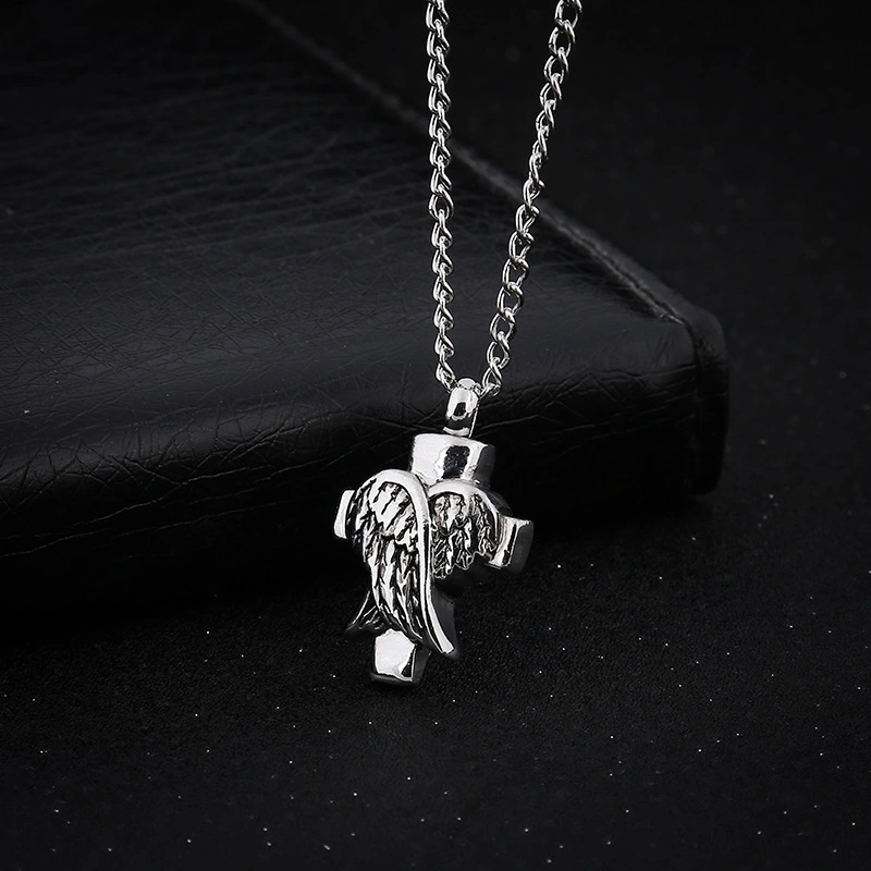 European And American Fashion Jewelry Can Open Angel Wings Cross Pendant