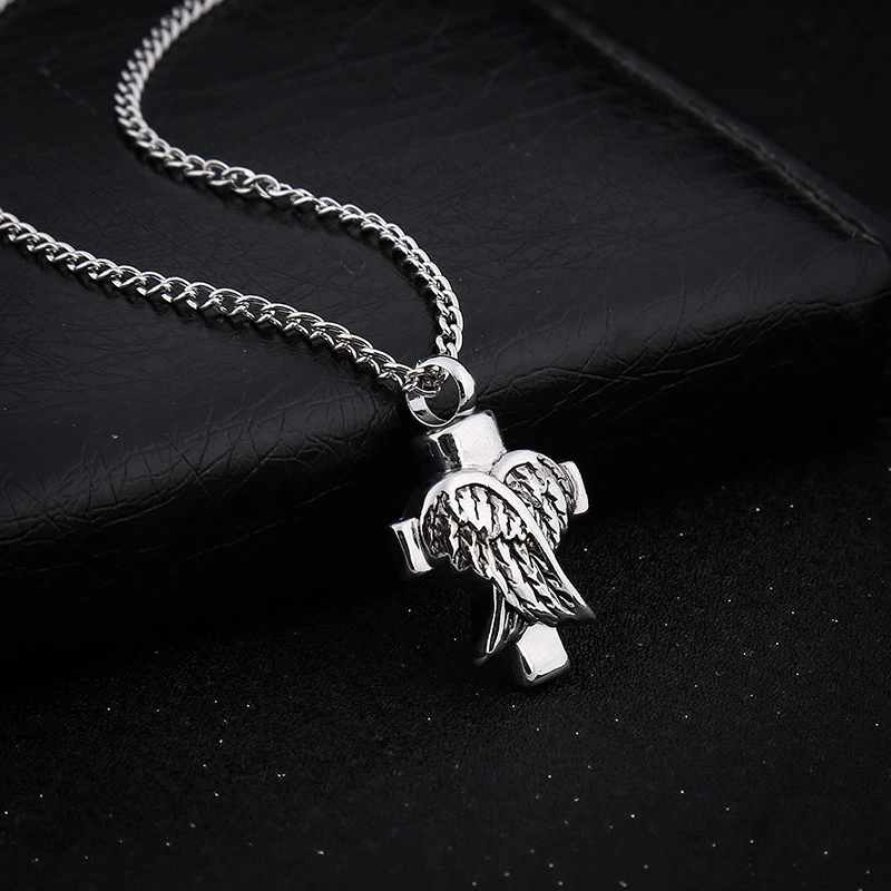 European And American Fashion Jewelry Can Open Angel Wings Cross Pendant