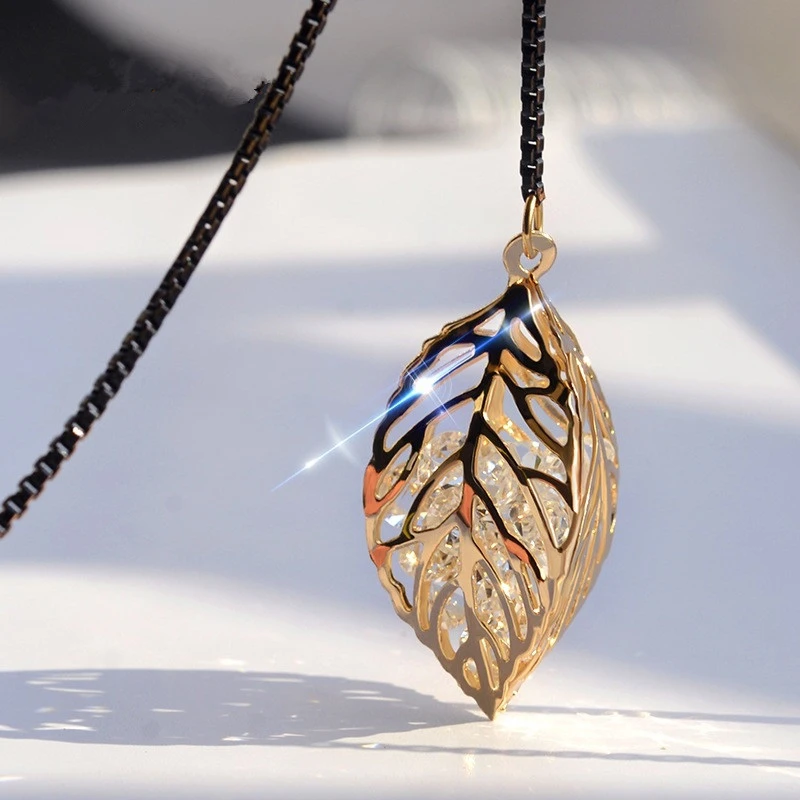 Leaf Tassel Long Necklace Women New Fashion Jewelry Black  Necklaces & Pendants