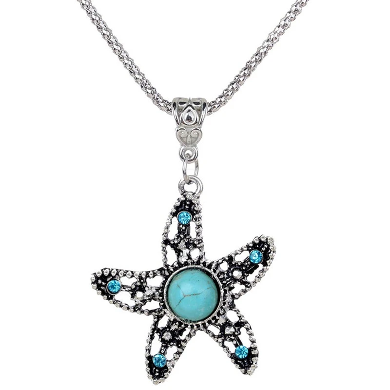 European And American Diamond Turquoise Necklace