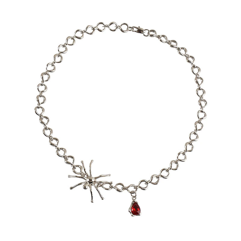 Niche Design Personality Spider-shaped Blood Drop Pendant Twisting Necklace Female