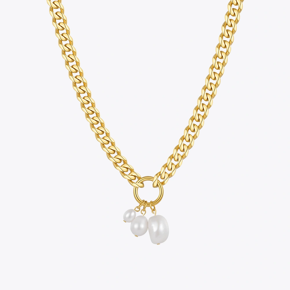 18K Gold-plated Titanium Steel European And American Personality Natural Pearl Pendant Thick Chain