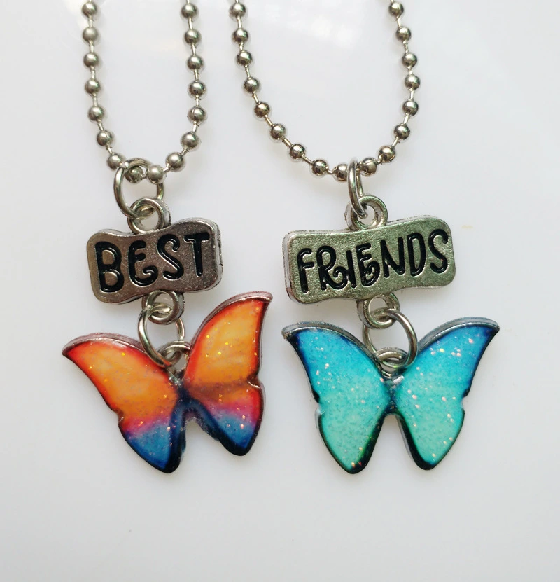 Children'S Color Butterfly Dripping Oil Bff Two-Piece Necklace