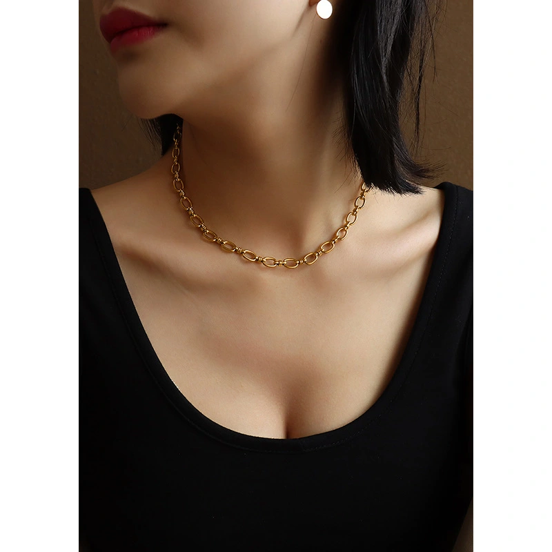 Titanium Steel 18K Real Gold Plated Clavicle Necklace