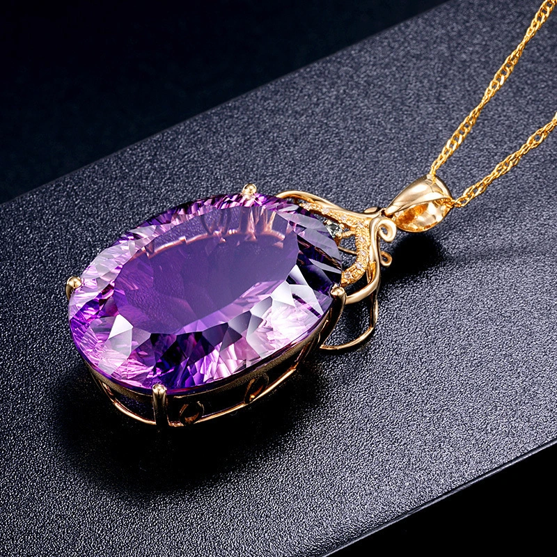 Wish Amethyst Pendant European And American Creative Amethyst Pendant With 14K Gold Crystal Necklace