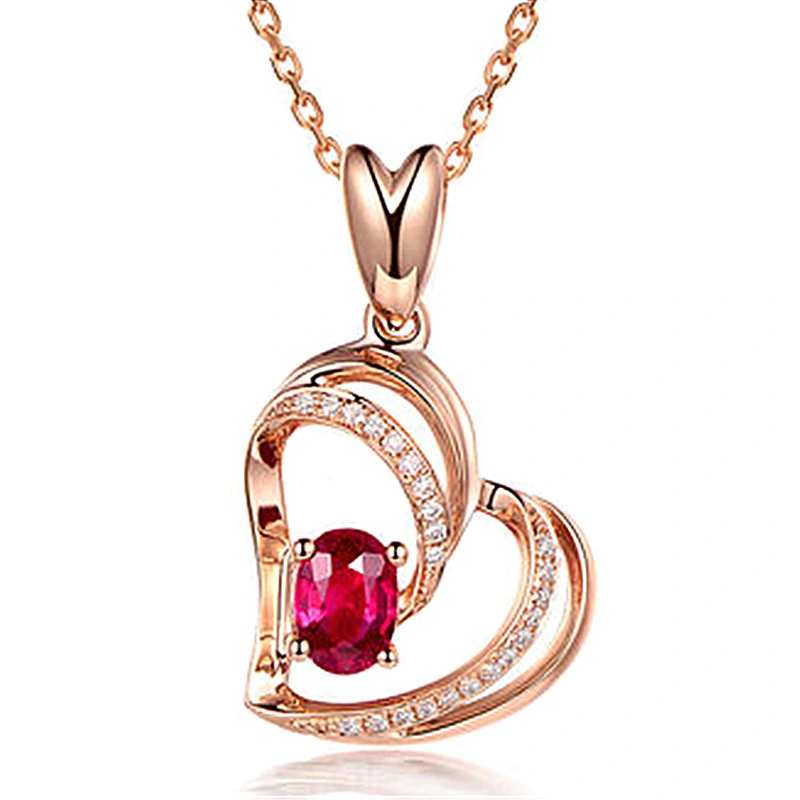 Jin Jiahua Elegant Heart-shaped Ruby Pendant Hollow Love Heart Full of Diamonds Three-dimensional Peach Heart Red Diamond Pendant Clavicle Chain