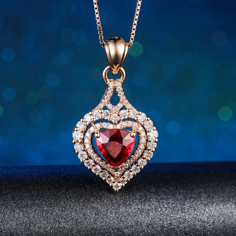 New Style Full Diamond And Micro Inlaid Colorful Gemstone Love Heart Pendant Luxury Simulation Diamond Ruby Necklace Jewelry Female