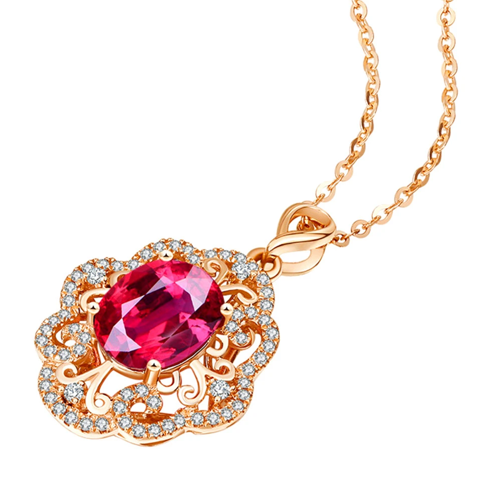 Silver Plated Rose Gold Pigeon Blood Red Necklace