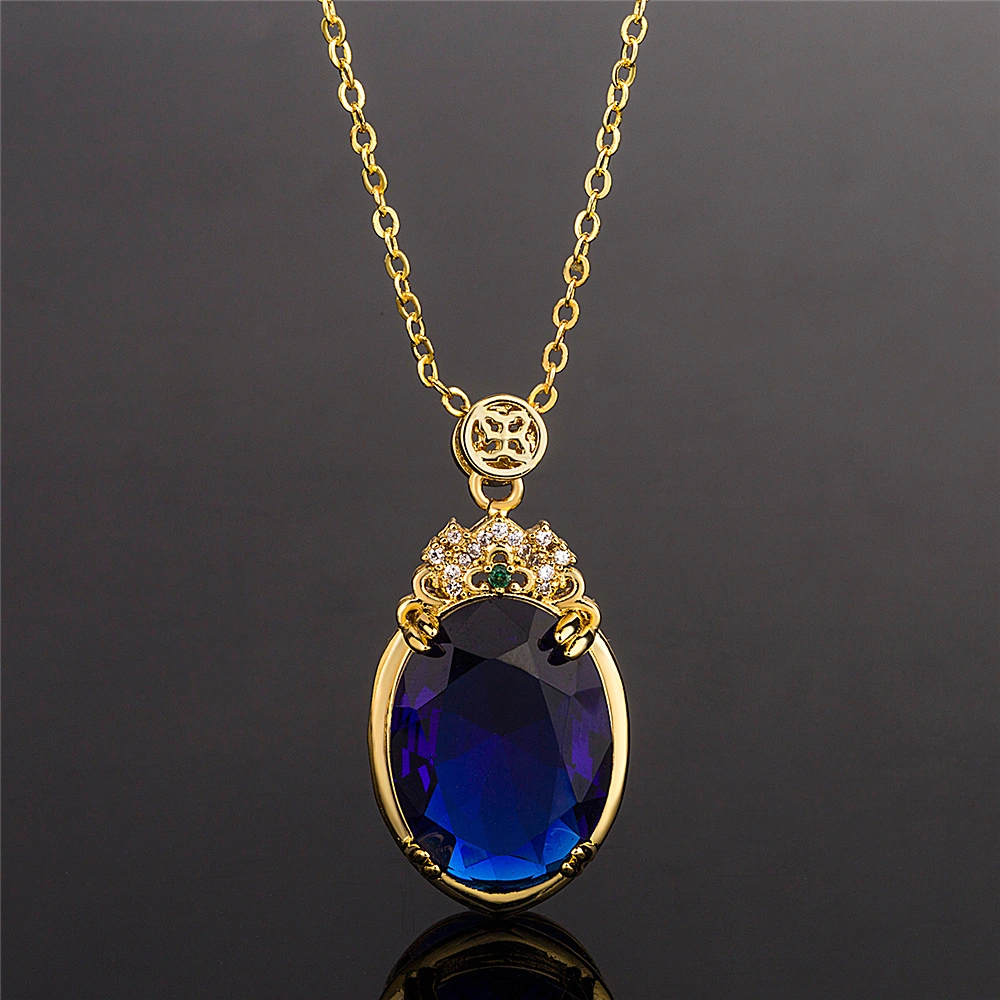 Vintage Engraved Oval Sapphire Pendant With Diamond Inlay