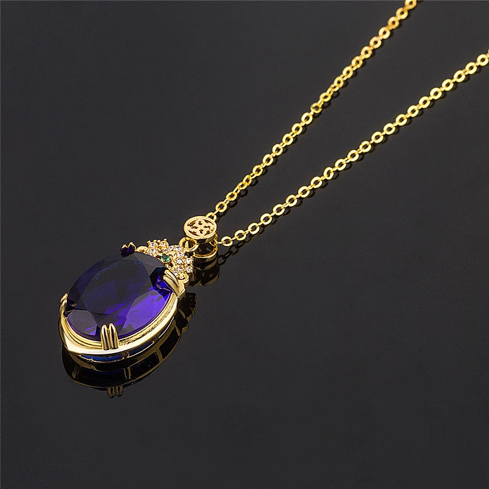 Vintage Engraved Oval Sapphire Pendant With Diamond Inlay