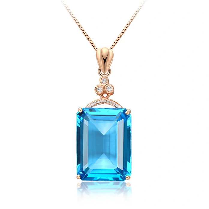 New Rectangular Aquamarine Colored Gemstone Pendant