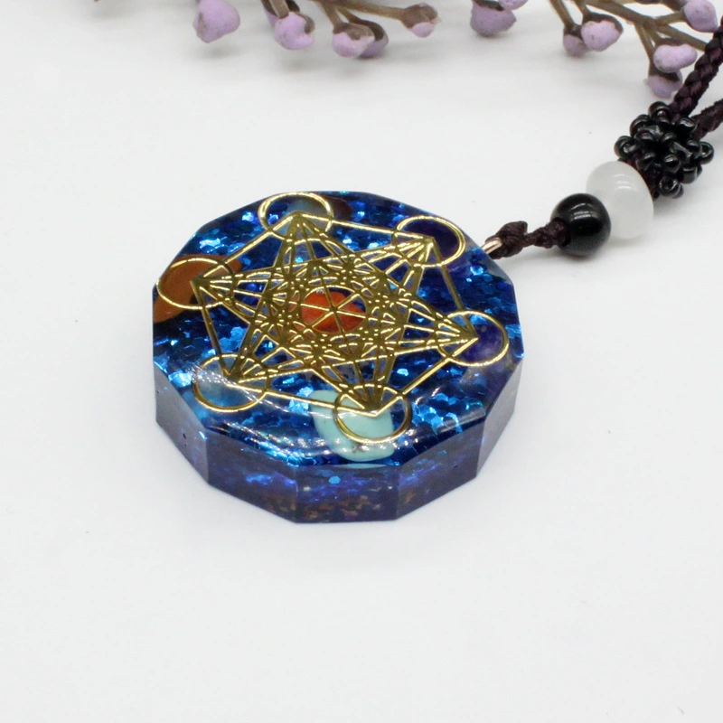 Aogen Energy Seven Gangue Crystal Pendant Multi Side Dripping Rubber Chakra Resin Necklace