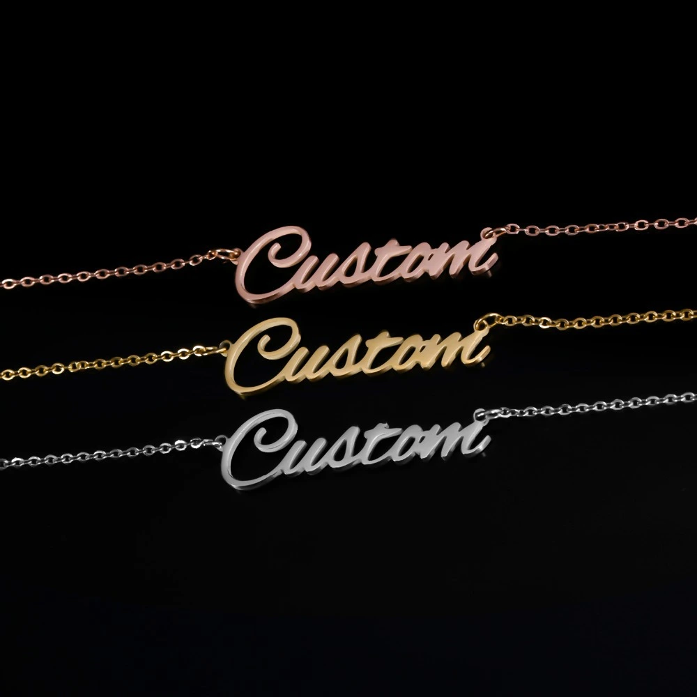 Personalized Antique English Personalized Name Necklaces For Women Gold Silver Color Stainless Steel Chain Pendant Necklace Jewelry