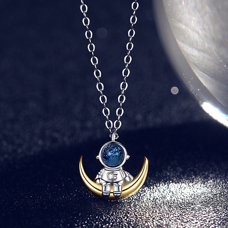 Astronaut Sterling Silver Couple Necklace Female Clavicle Chain Commemorative Light Luxury Niche Pendant Fashion Cartoon Birthday Gift