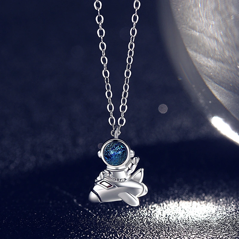 Astronaut Sterling Silver Couple Necklace Female Clavicle Chain Commemorative Light Luxury Niche Pendant Fashion Cartoon Birthday Gift