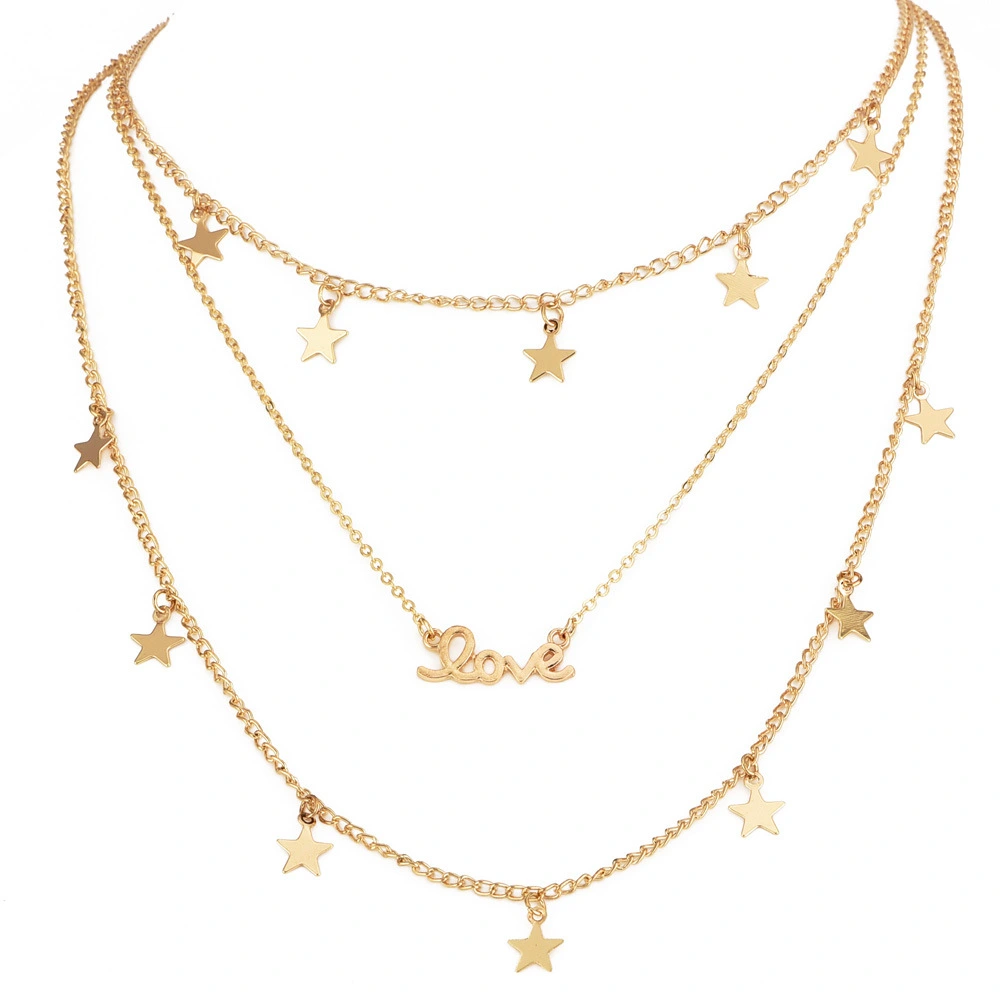 Bohemian Fashion Style Five-Pointed Star Love Letter Female Multi-Layer Necklace