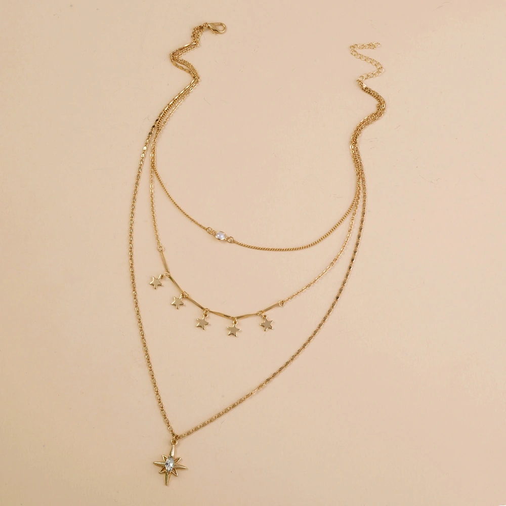 Personality Six-Pointed Star Diamond Multi-Layer Necklace