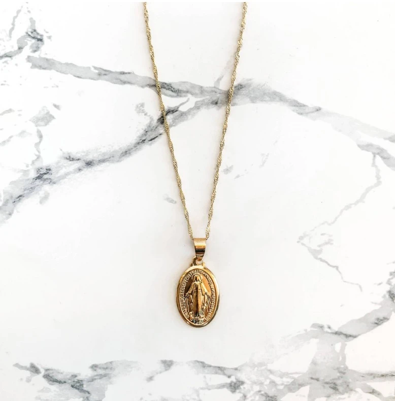 Mother Mary Catholic Medallion Pendant Necklace