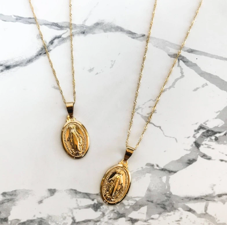 Mother Mary Catholic Medallion Pendant Necklace