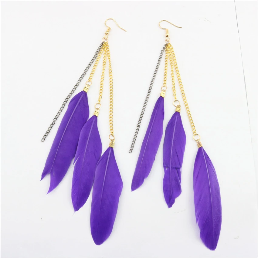 Natural Feather Earrings Tassel Earrings