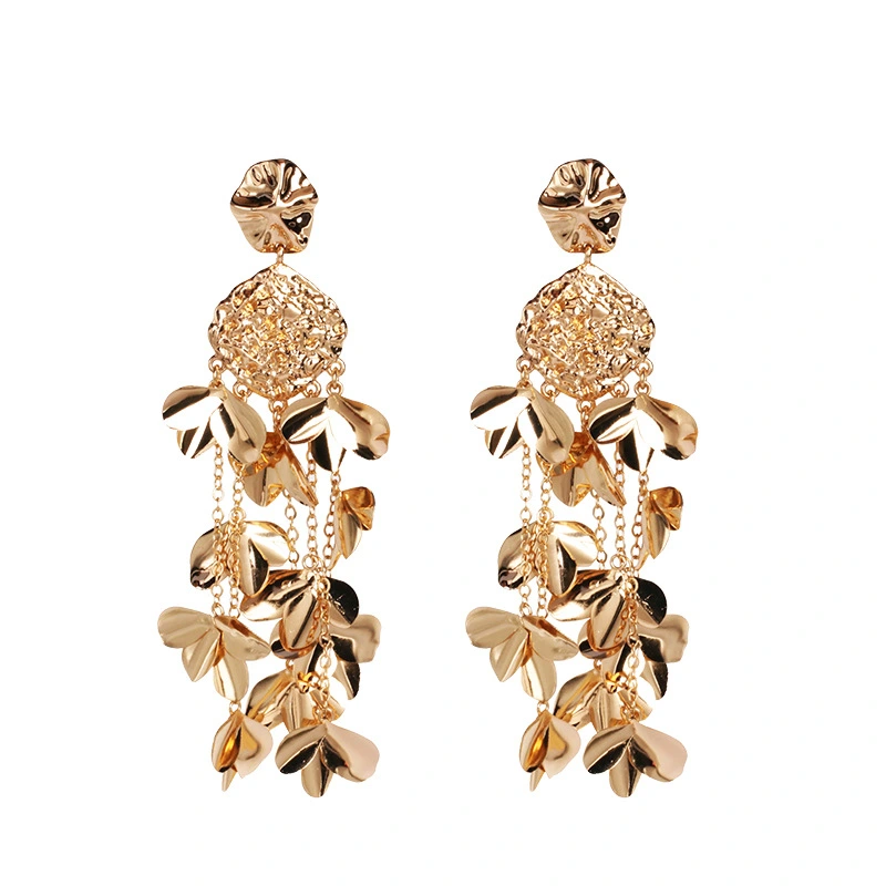 Geometric Flower Exaggerated Metal Gold Earrings