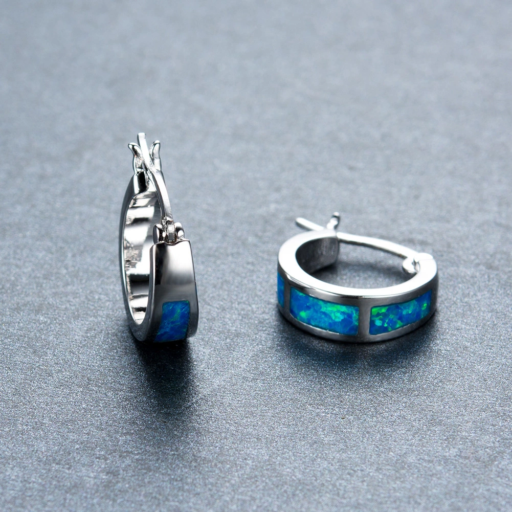 European And American Blue Opal Circle Earrings