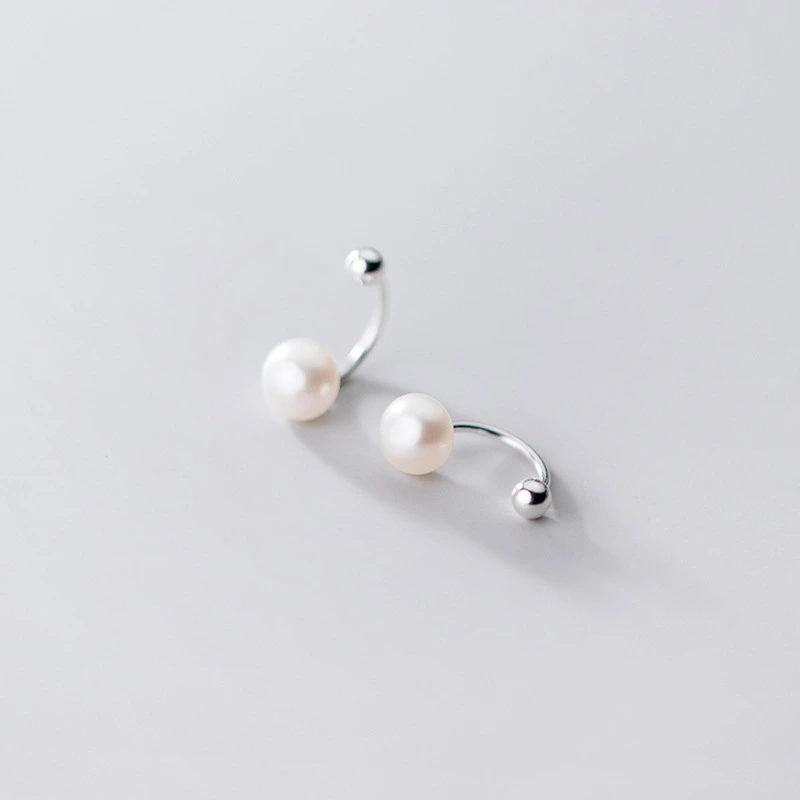 U bar Shell Beads Pearl Screw Stud Earrings