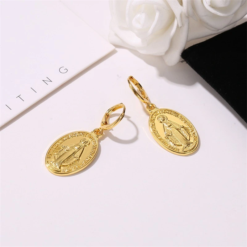 Trendy Retro Virgin Mary Earrings Fashion Metal Earrings European And American Gods Religious Earrings