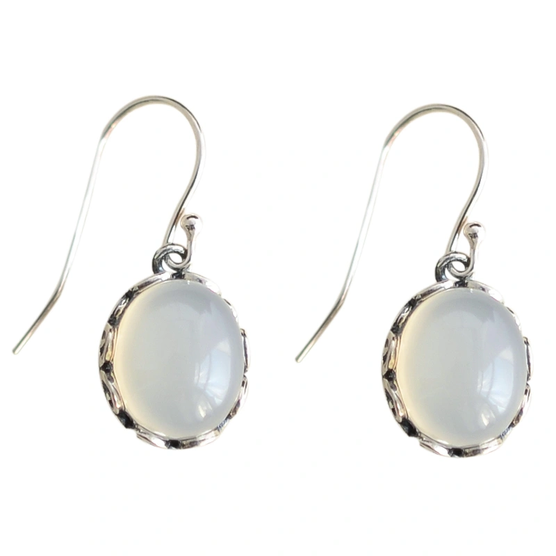 Natural Ice Chalcedony Earrings Hollow Pattern Retro Earrings