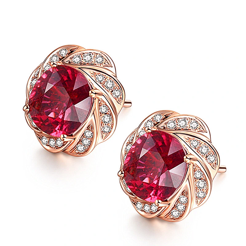 Korean Edition 3 Carat Natural Pigeon Heme Tourmaline Earrings With Studs