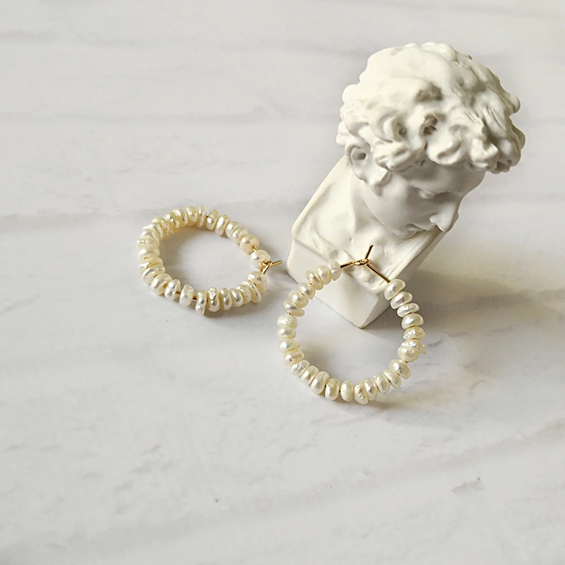 Geometric C-Shaped Handmade Pearl Earrings