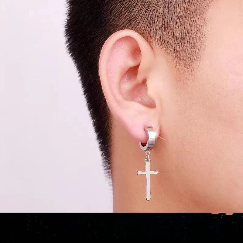 Not Easy To Allergic Cross Ear Buckle Fashion Titanium Steel Punk Stud Earrings