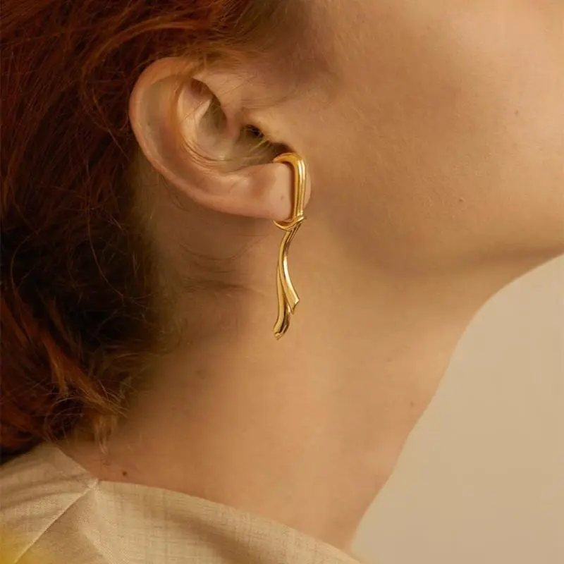 European And American Open Ear Clip Female Metal Long Earrings