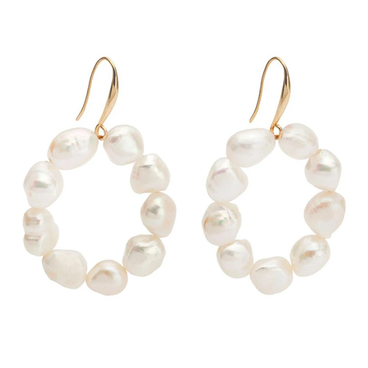 Qingdao Jewelry Wholesale Freshwater Baroque Pearl Hoop Earrings Women European and American Fashion Temperament New