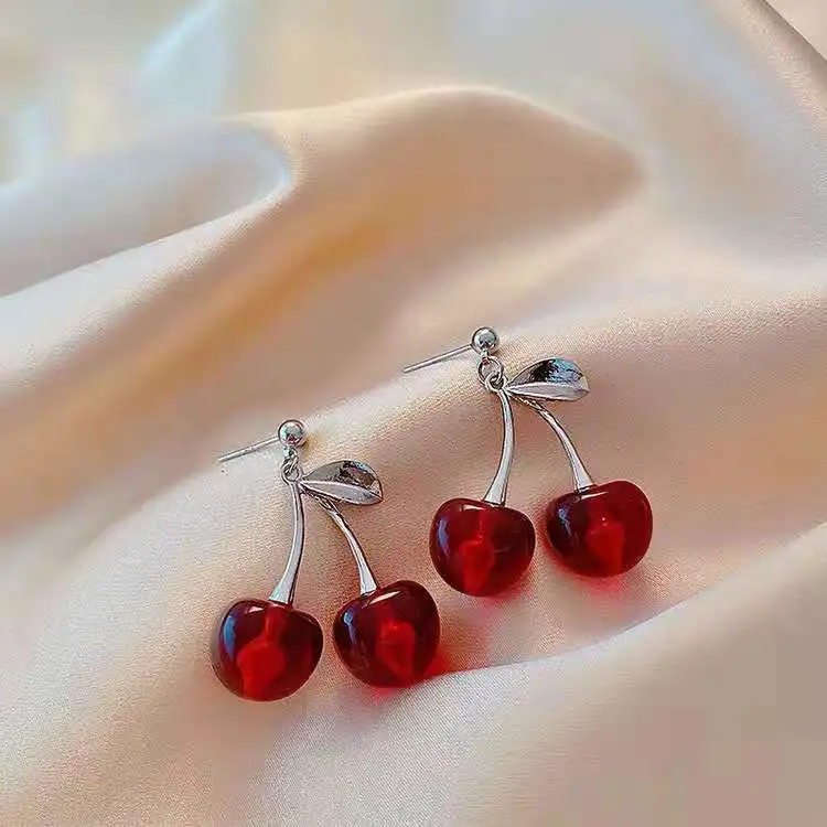 Fashion Cute S925 Silver Needle Cherry Earrings