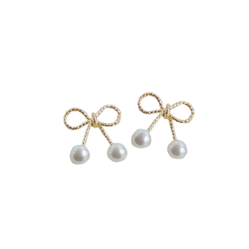 14K Real Gold Bow Earrings Female Japanese And Korean Design Temperament Earrings