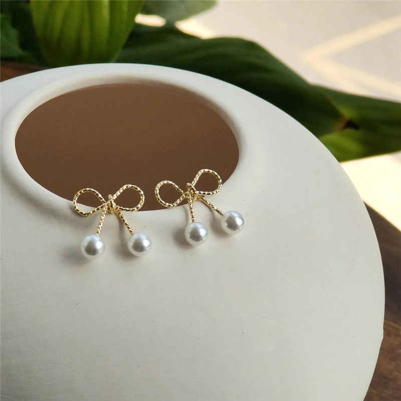 14K Real Gold Bow Earrings Female Japanese And Korean Design Temperament Earrings