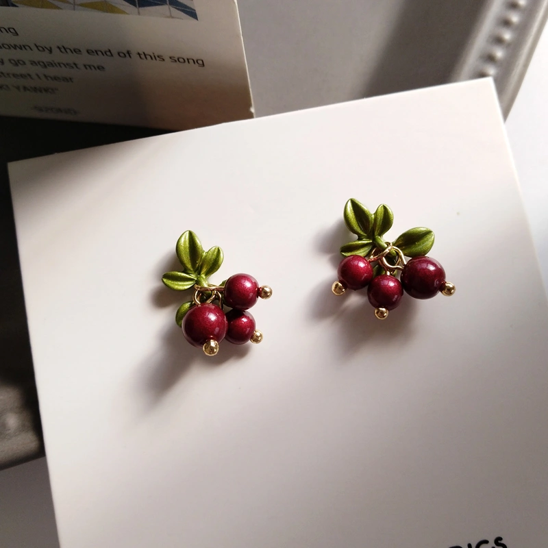 S925 Silver Needle Forest Happy Cranberry Earrings