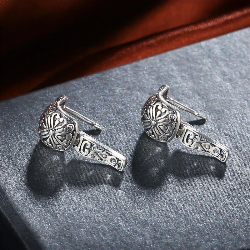 925 Sterling Silver Jewelry Earrings Retro Hollow Trend Fashion Ladies Ear Buckles