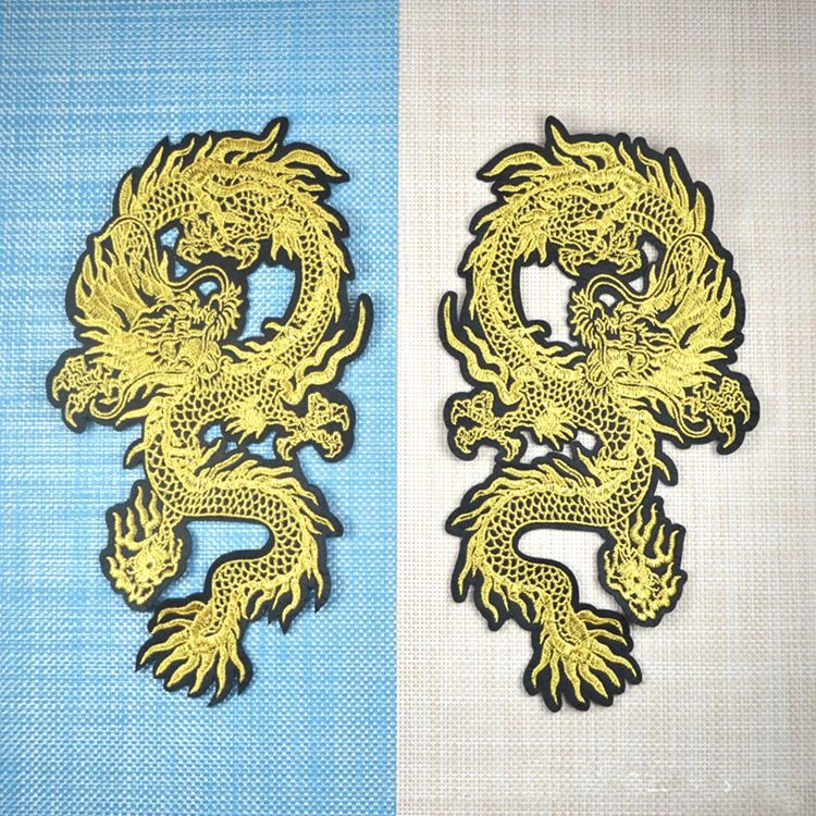 A Pair Of Golden Auspicious Dragon Embroidery Clothing Accessories Patch Coat Patch Embroidery Handmade DIY