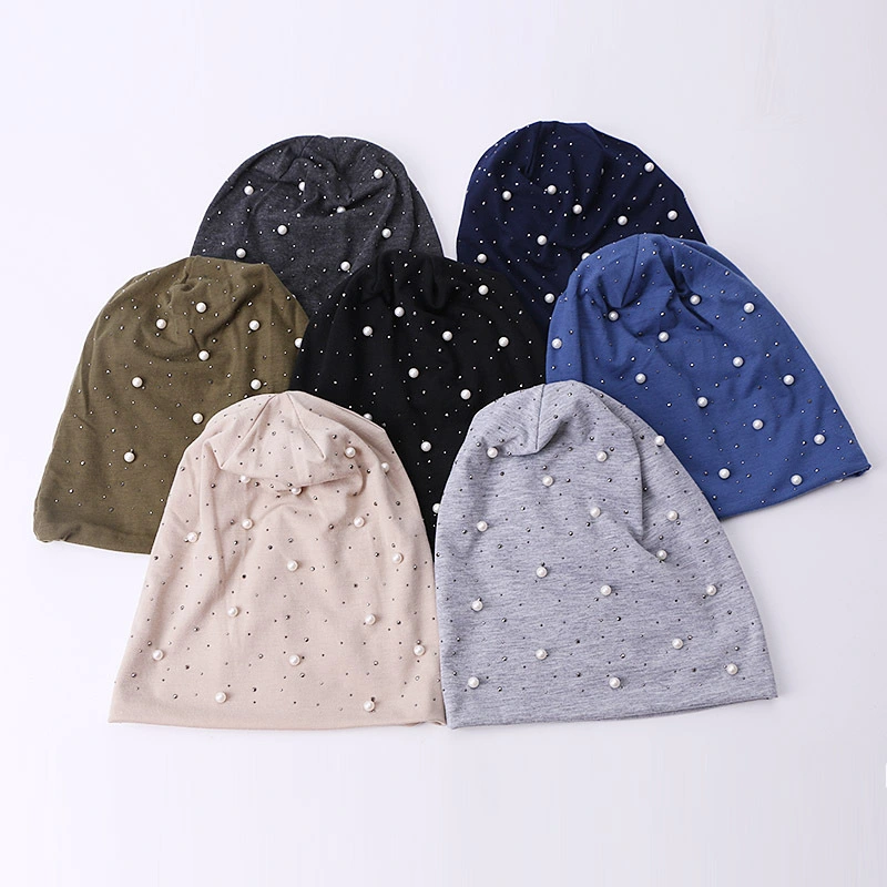 Pearl Hot Rhinestone Cotton Ladies Outdoor Pile Hat