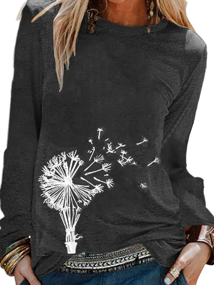 Women's Short-sleeved Floral Print Casual O-neck T-shirt