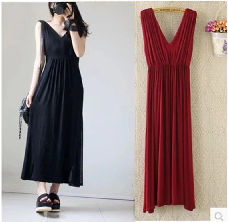 Stretch High Waist Modal V-neck Long Skirt Maternity Dress