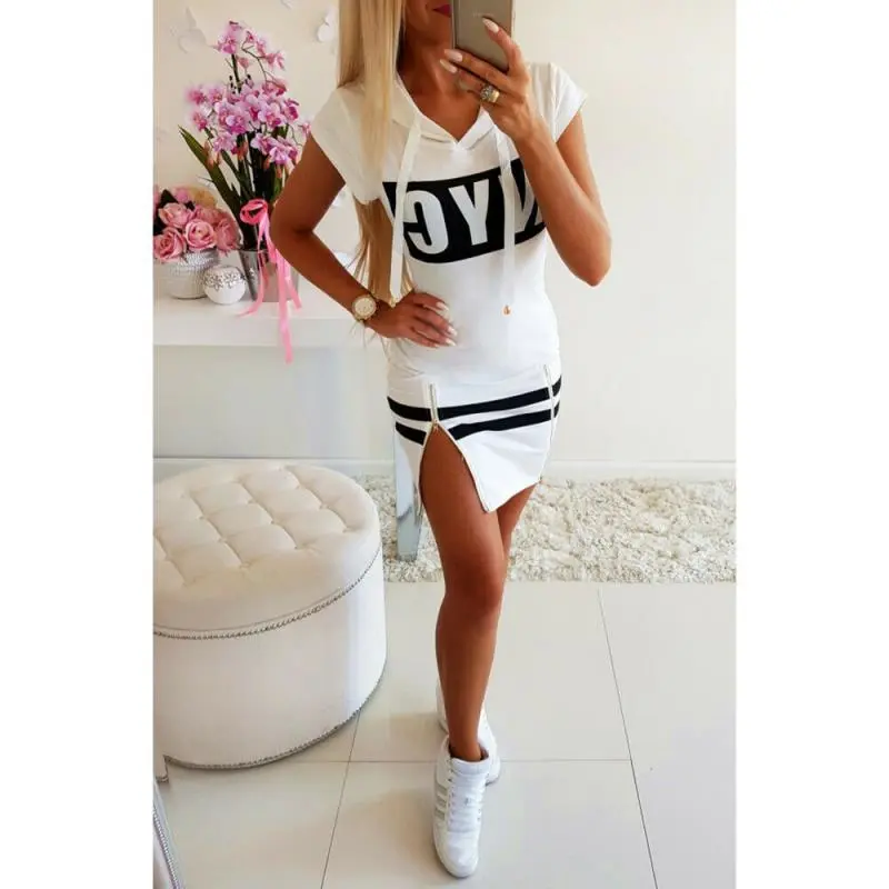 Printed Hooded Slim Zip Dress