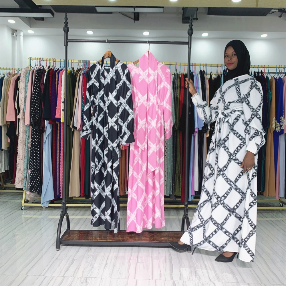 Plaid Drawstring Sleeve Ankle Crystal Linen Dress Robe
